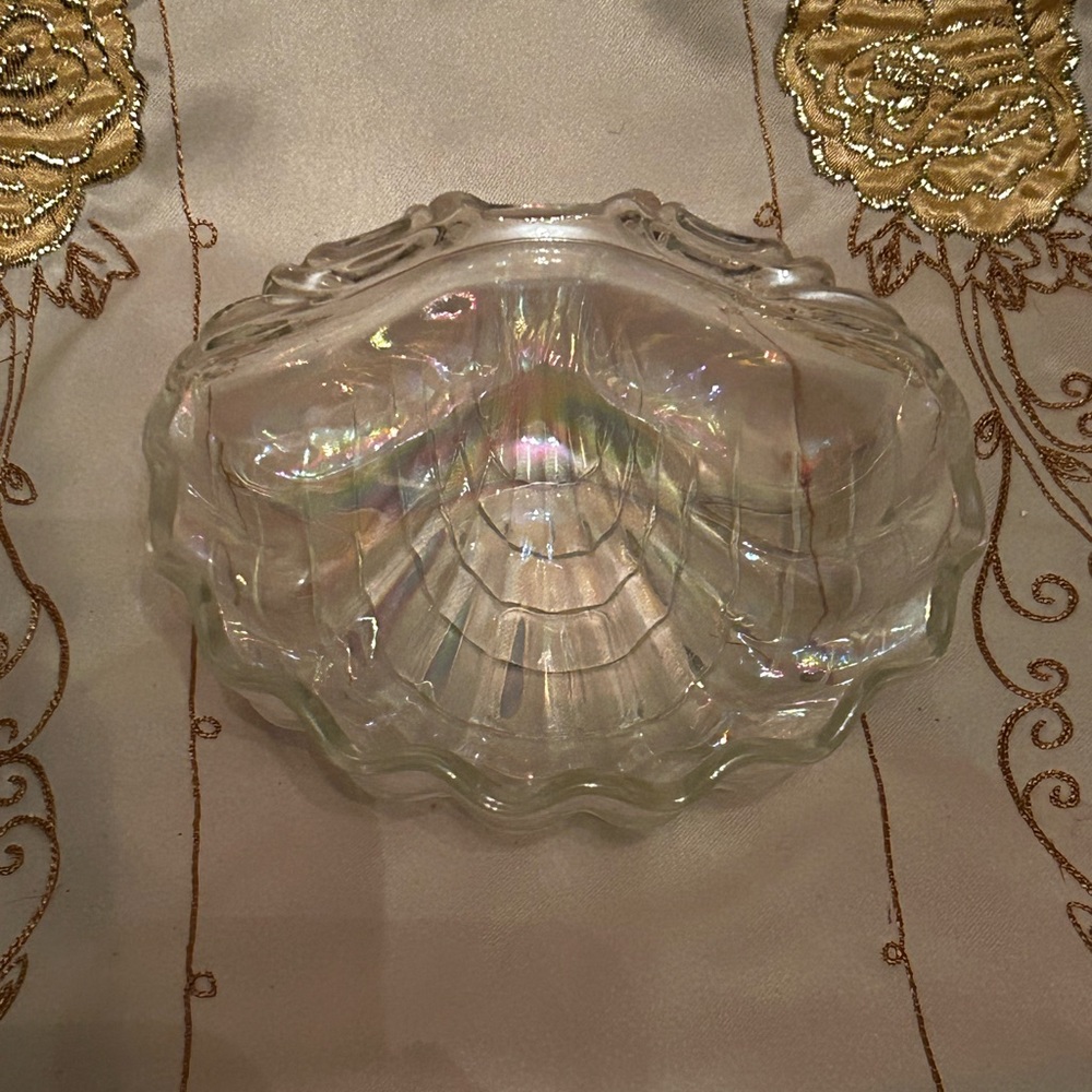 Opalescent Glass Vanity or Console Bowl Dish Iridescent oyster shell